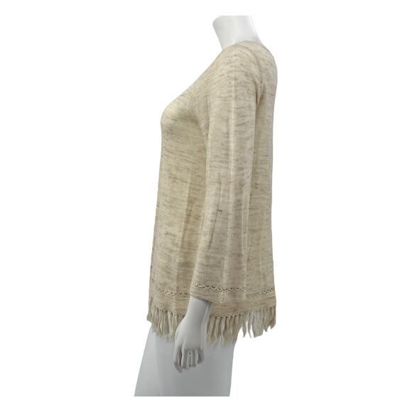 Joie Sweater‎ Women XS Annalie Fringe Wool Linen Beige Knit Relaxed Boho Beachy - Picture 4 of 9